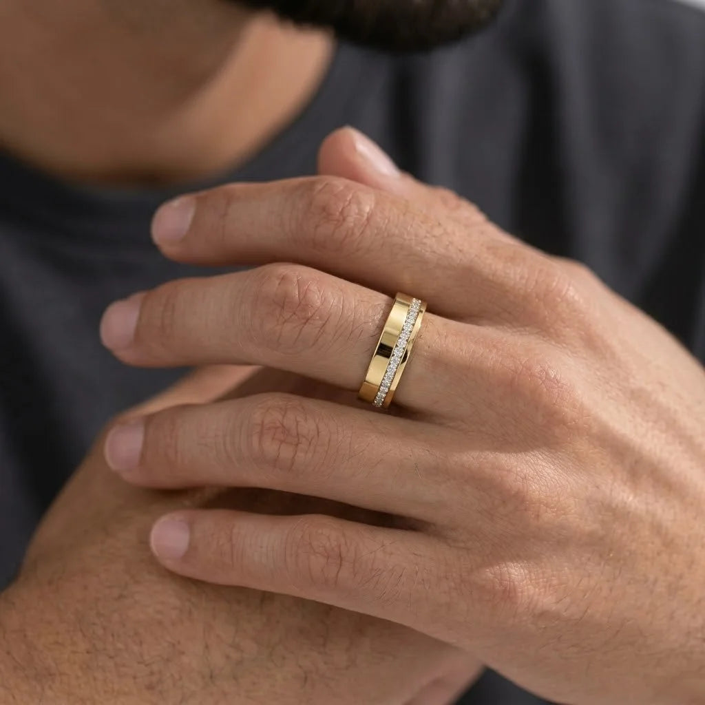 Diamond Grooved Comfort Fit Wedding Band