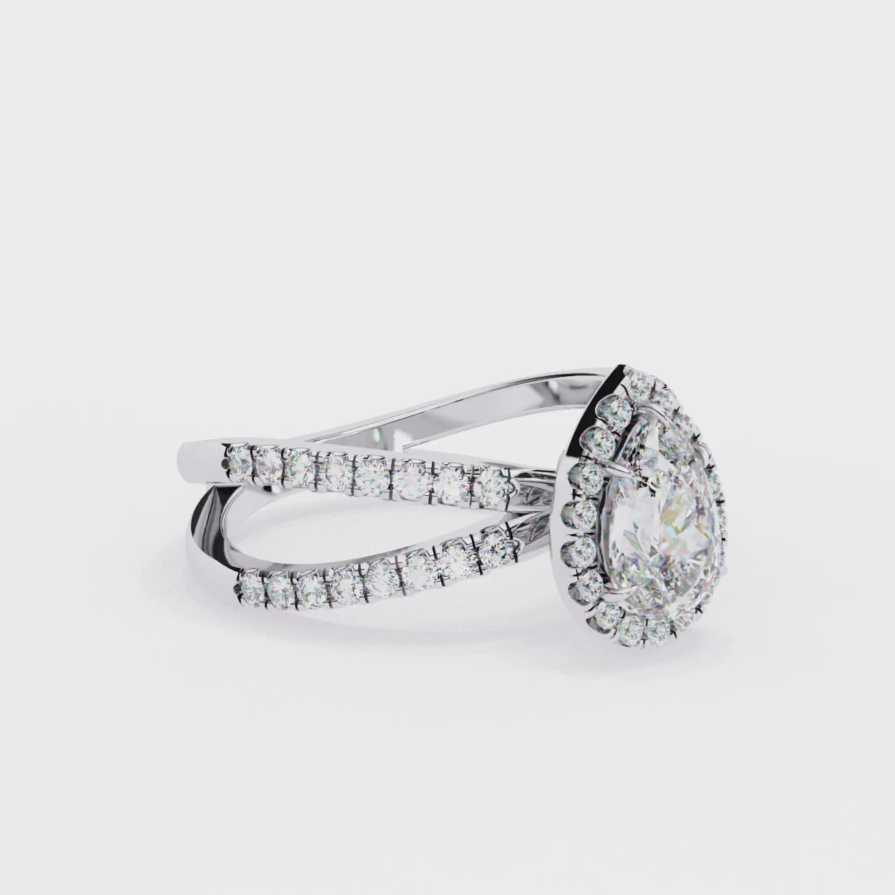 Pear Halo with Split Shank Engagement Ring