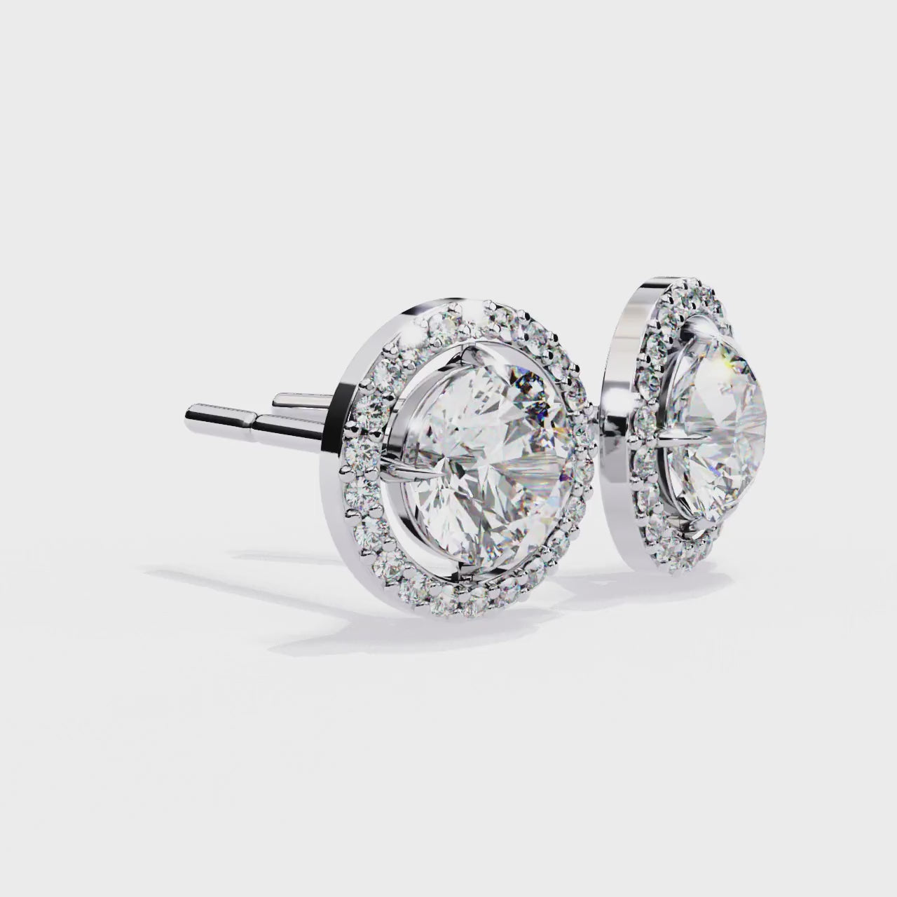 Round Halo Style Stud Earrings