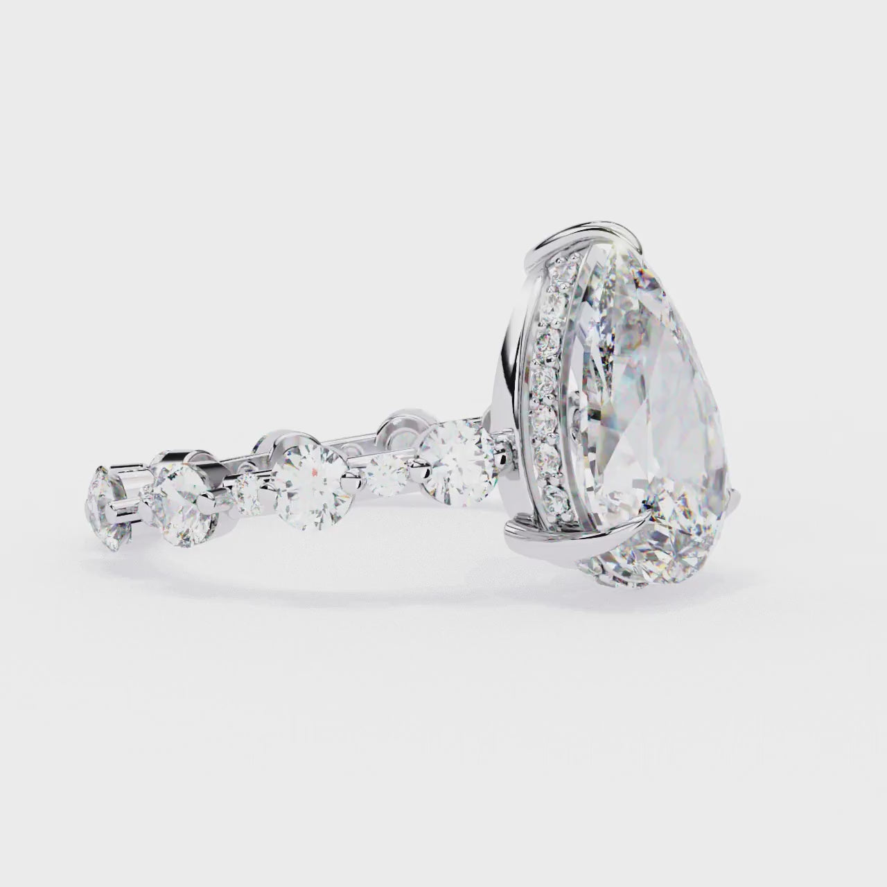 Pear Hidden Halo with Shared Prong Engagement Ring