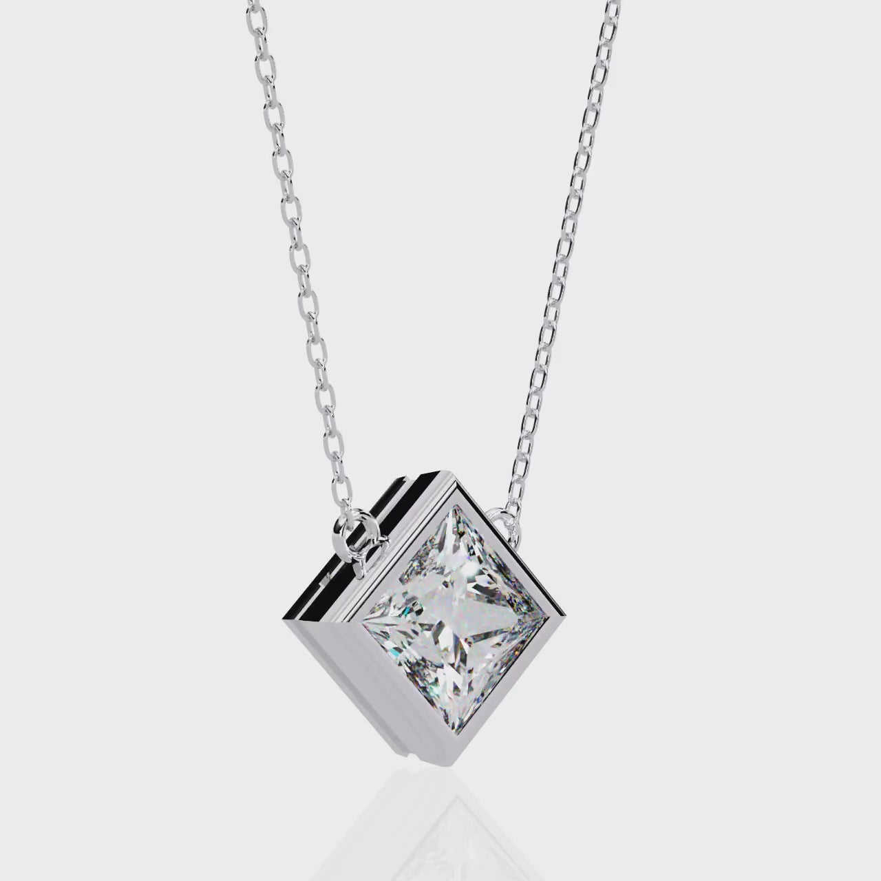 Princess Bezel Set Pendant with Chain