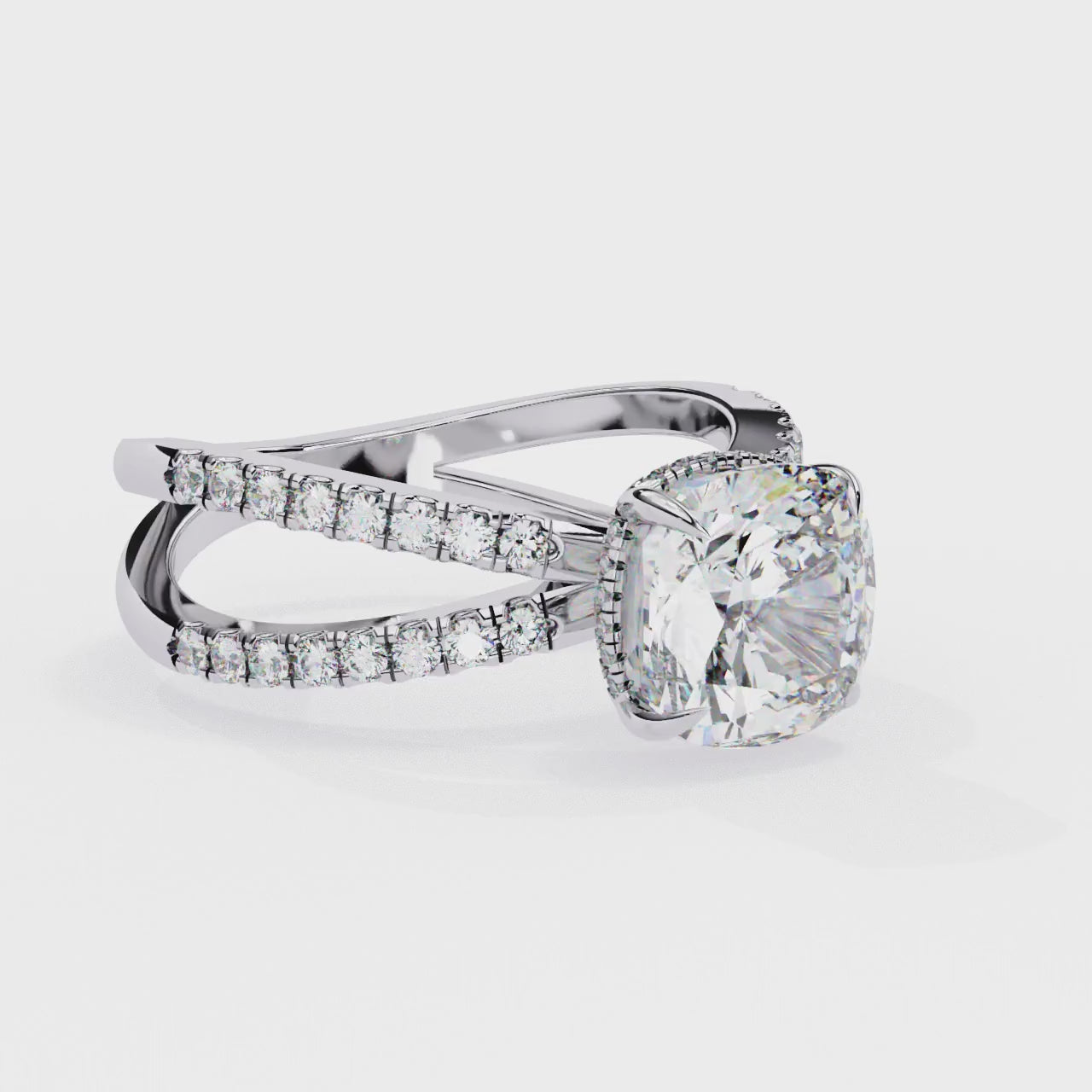 Cushion Hidden Halo with Split Shank Engagement Ring