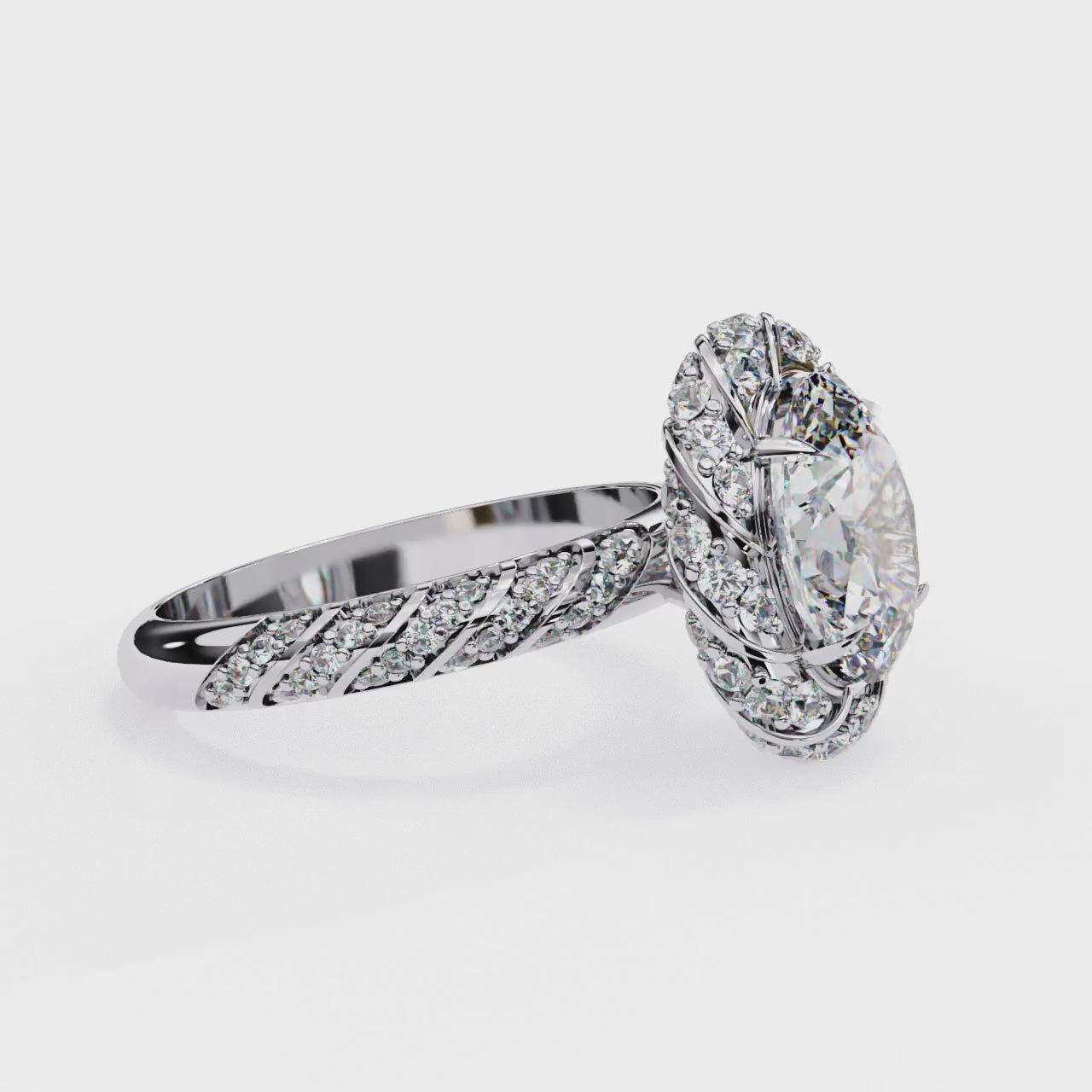 Oval Helix Halo Engagement ring