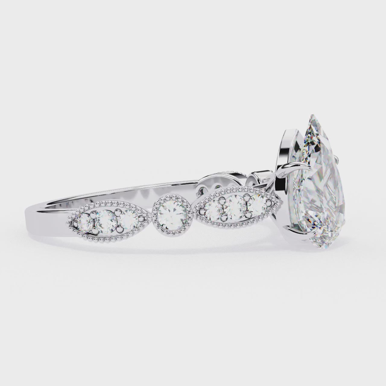 Pear Cathedral with Milgrain Band Engagement Ring