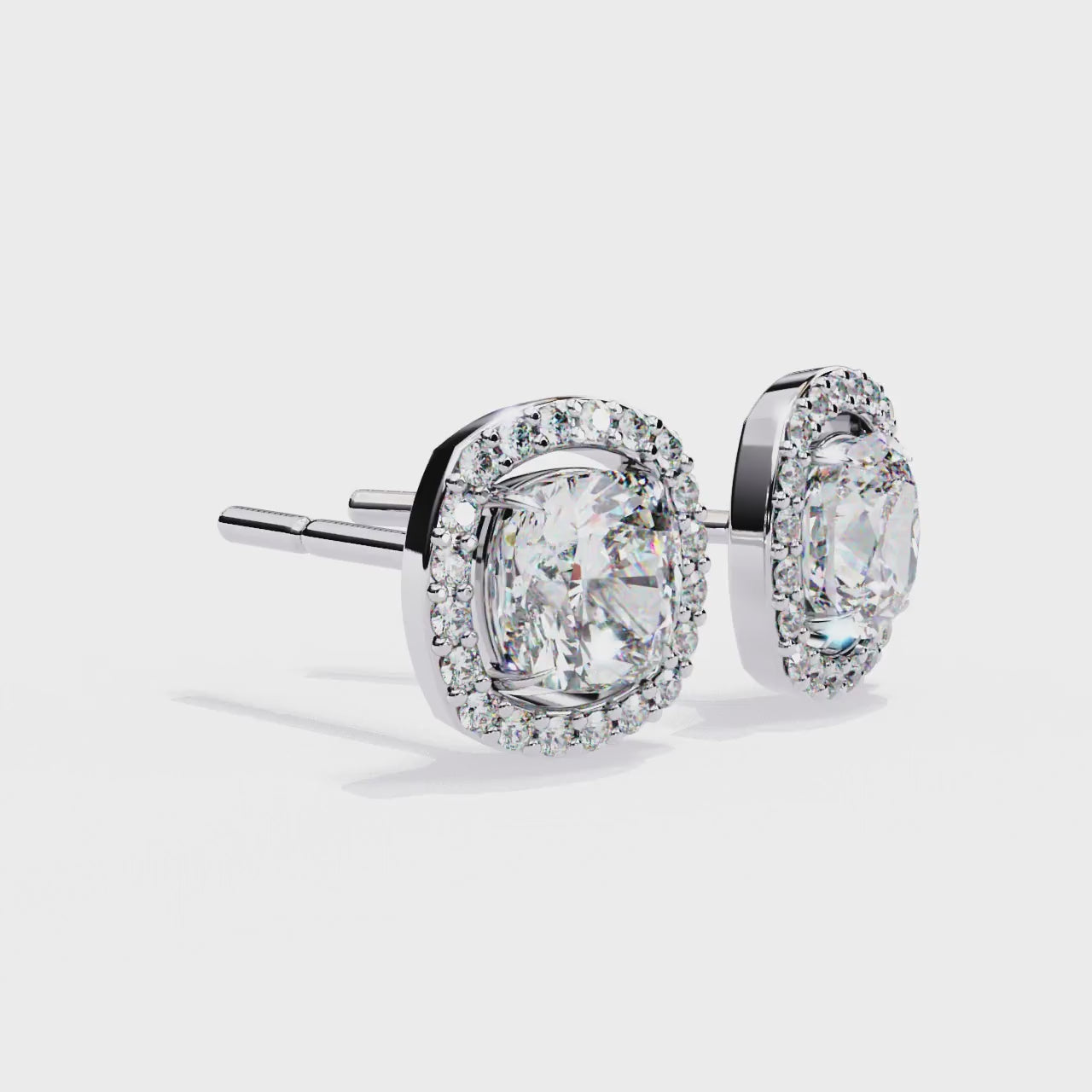 Cushion Halo Style Stud Earrings