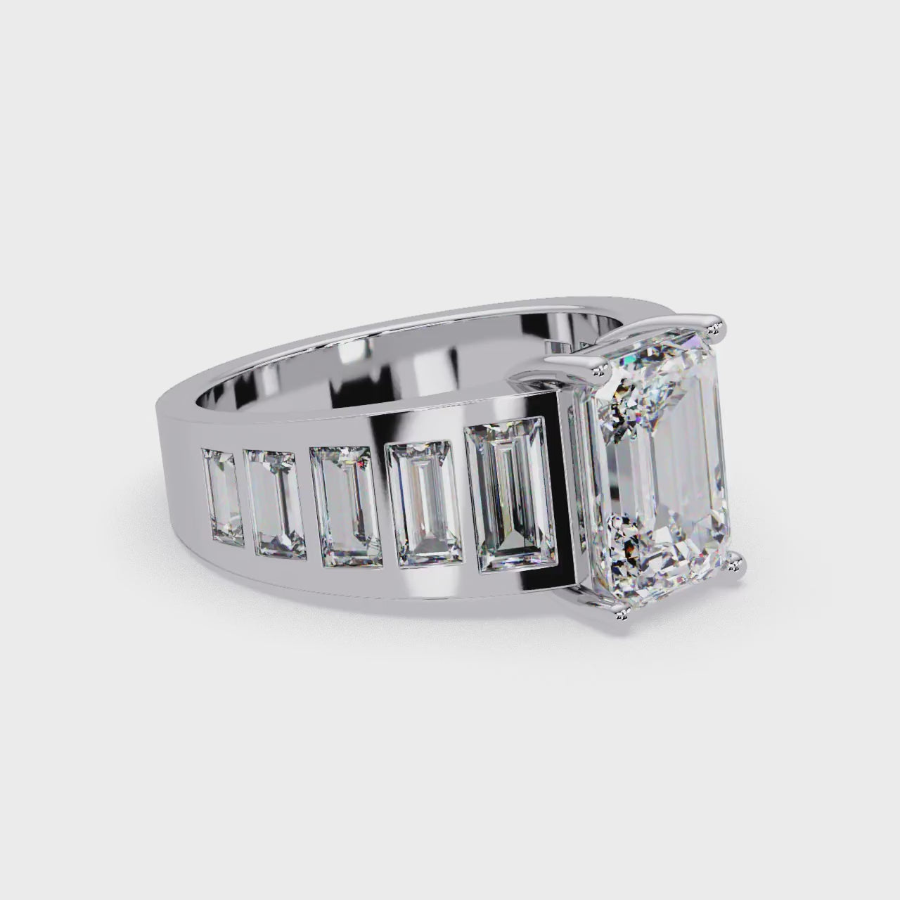 Emerald cut Diamond with Baguettes Engagement rings