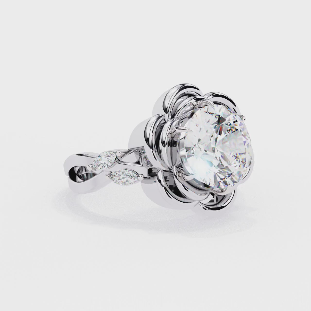 Round Rose Petal with Accent Stone Engagement Ring