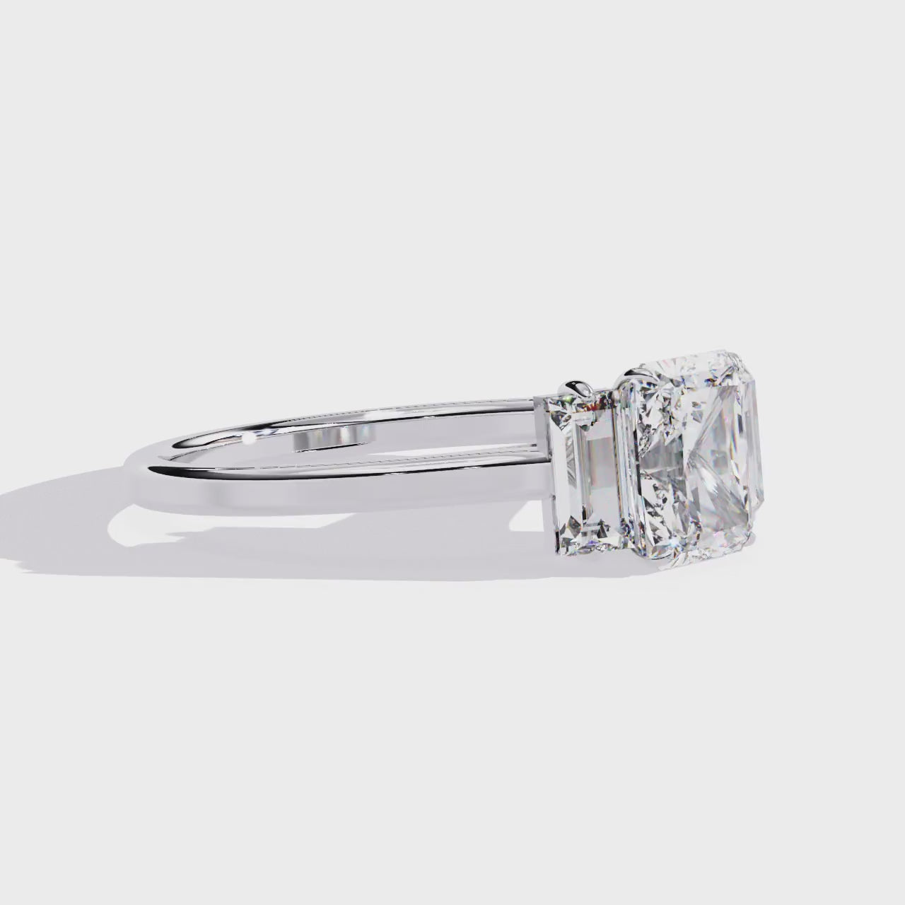 Radiant Three Stone with Cathedral Engagement Ring