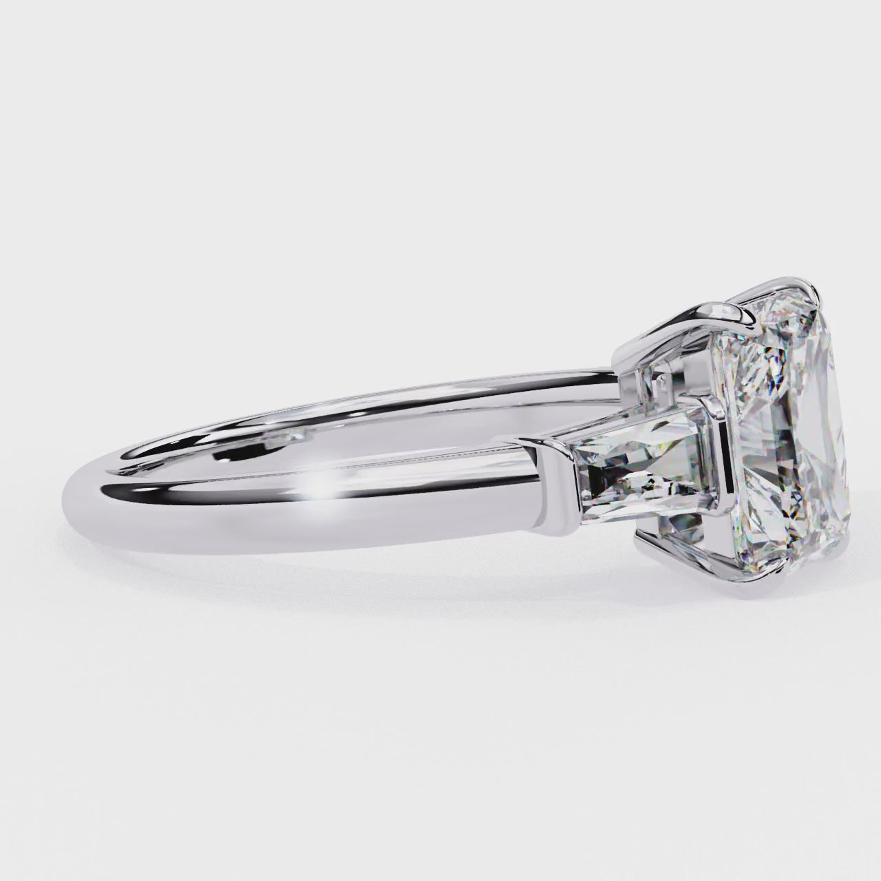 Radiant with Baguette Three Stone Engagement Ring
