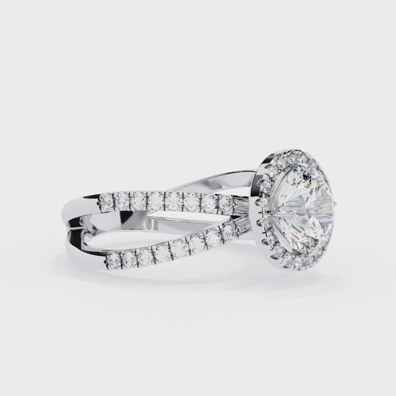 Round Halo With Split Shank Engagement Ring