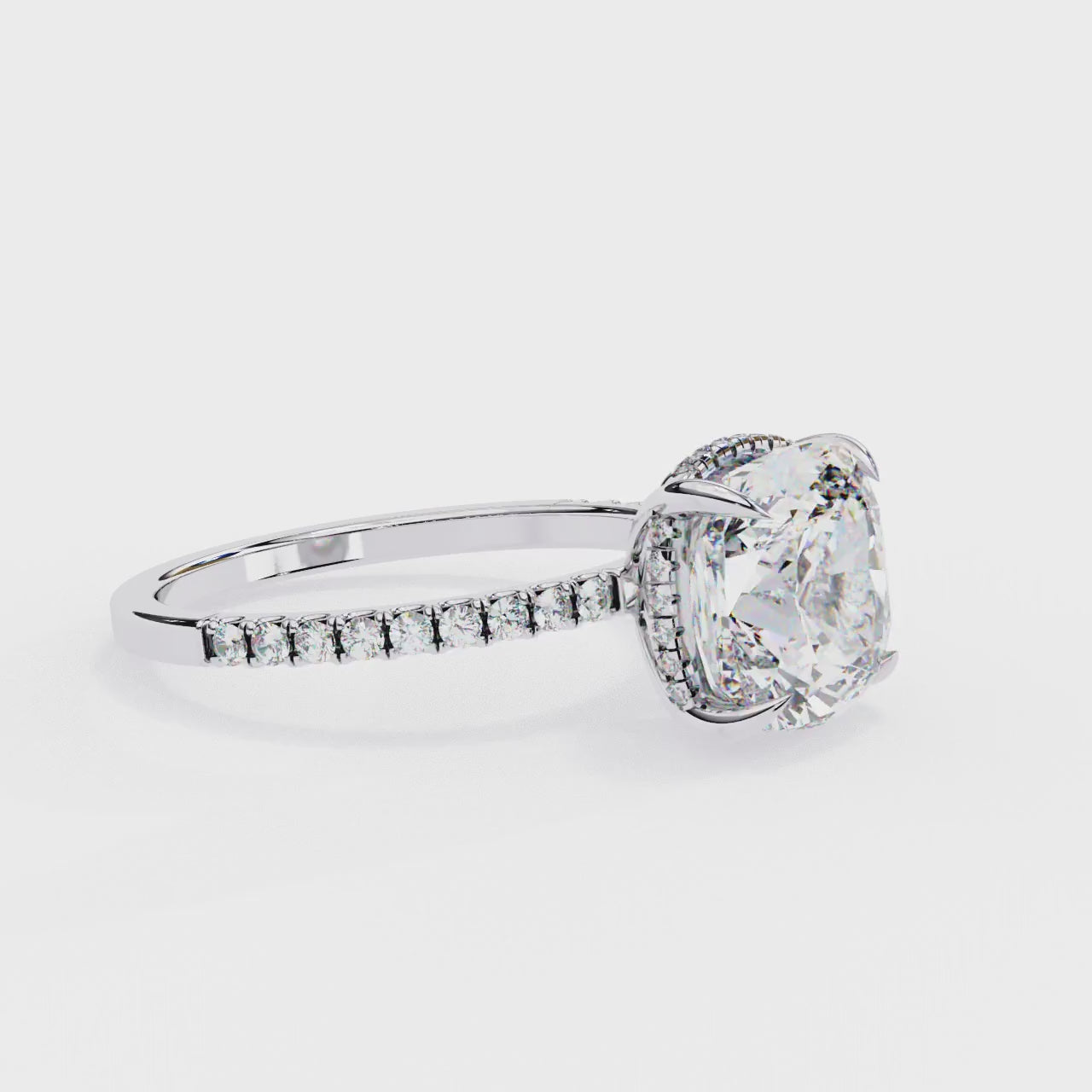 Cushion Hidden Halo with Pave Engagement ring