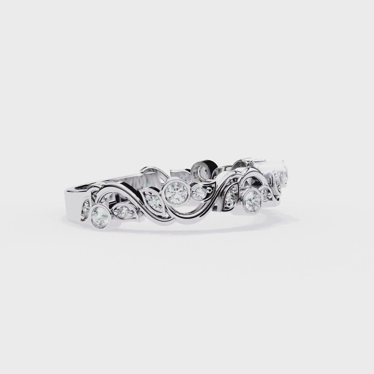 Floral Bezel Set Half Eternity Wedding Band