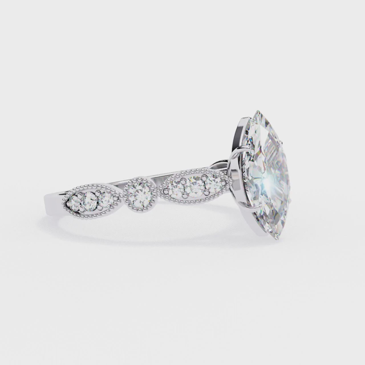 Marquise Cathedral With Milgrain Band Engagement Ring