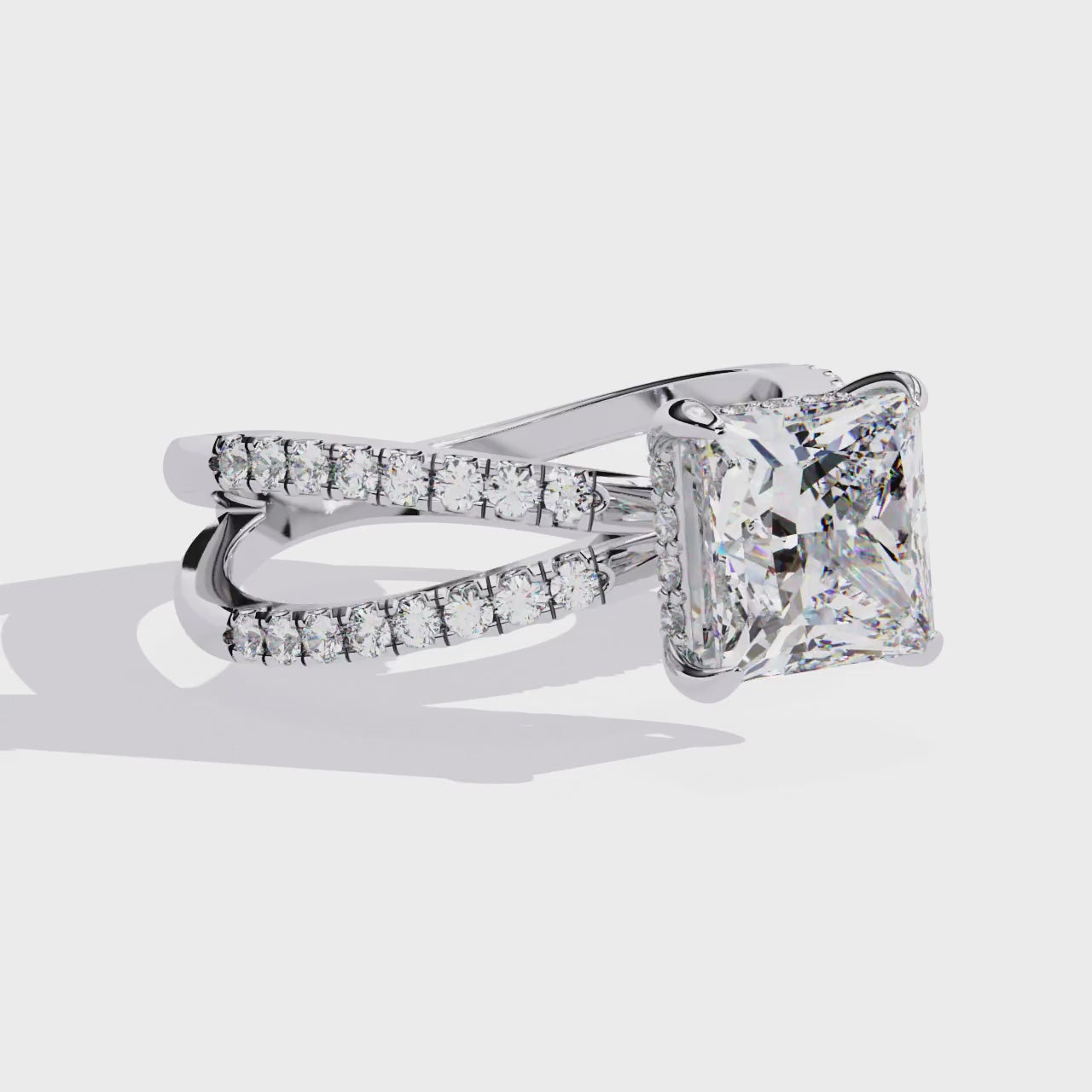 Princess Hidden Halo with Split Shank Engagement Ring