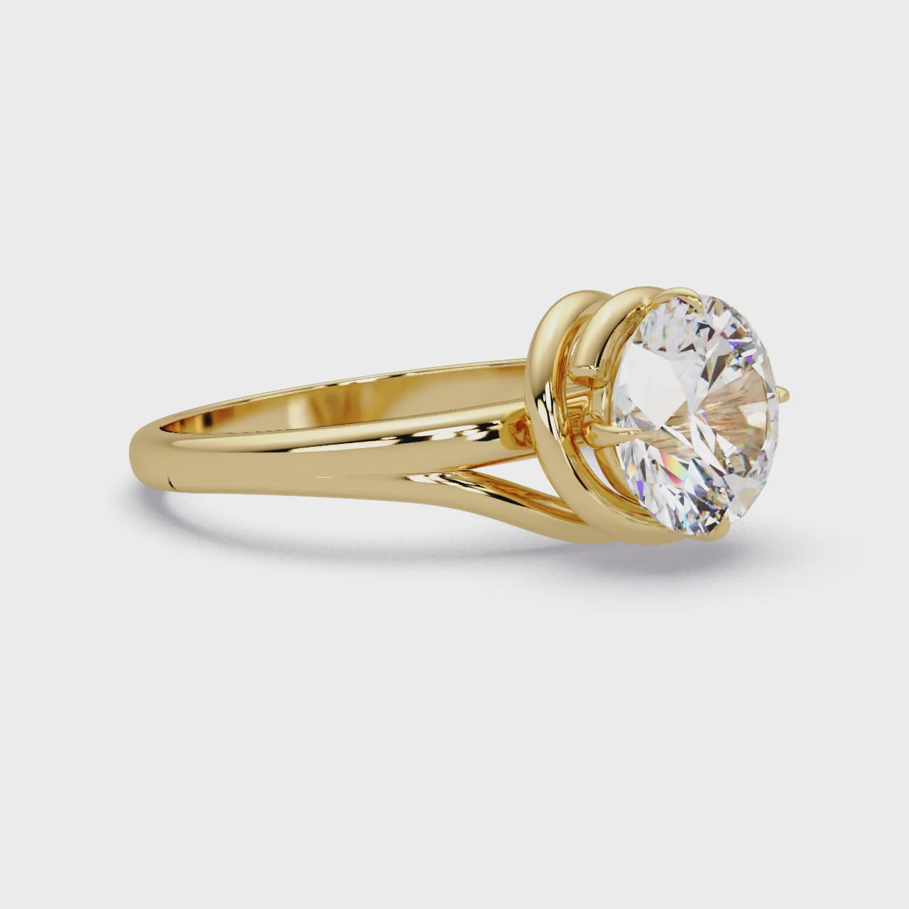 Round Solitaire Wave Style Engagement Ring