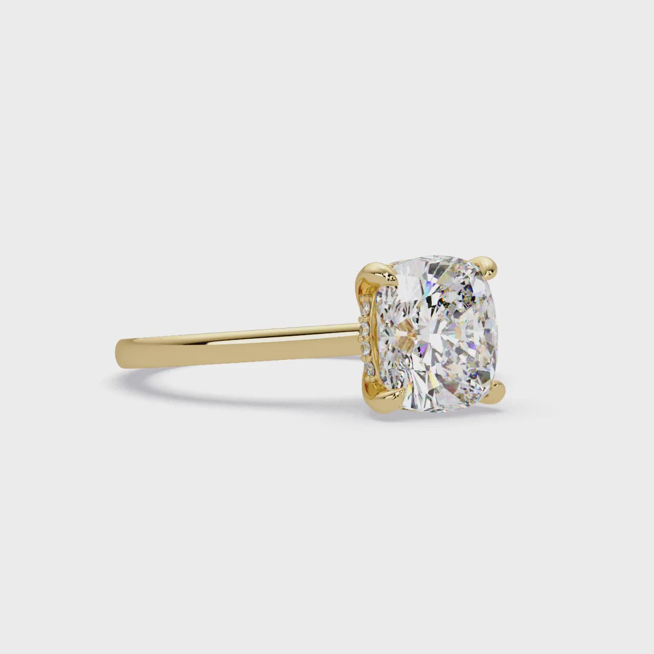 Cushion Solitaire Hidden halo Engagement Ring