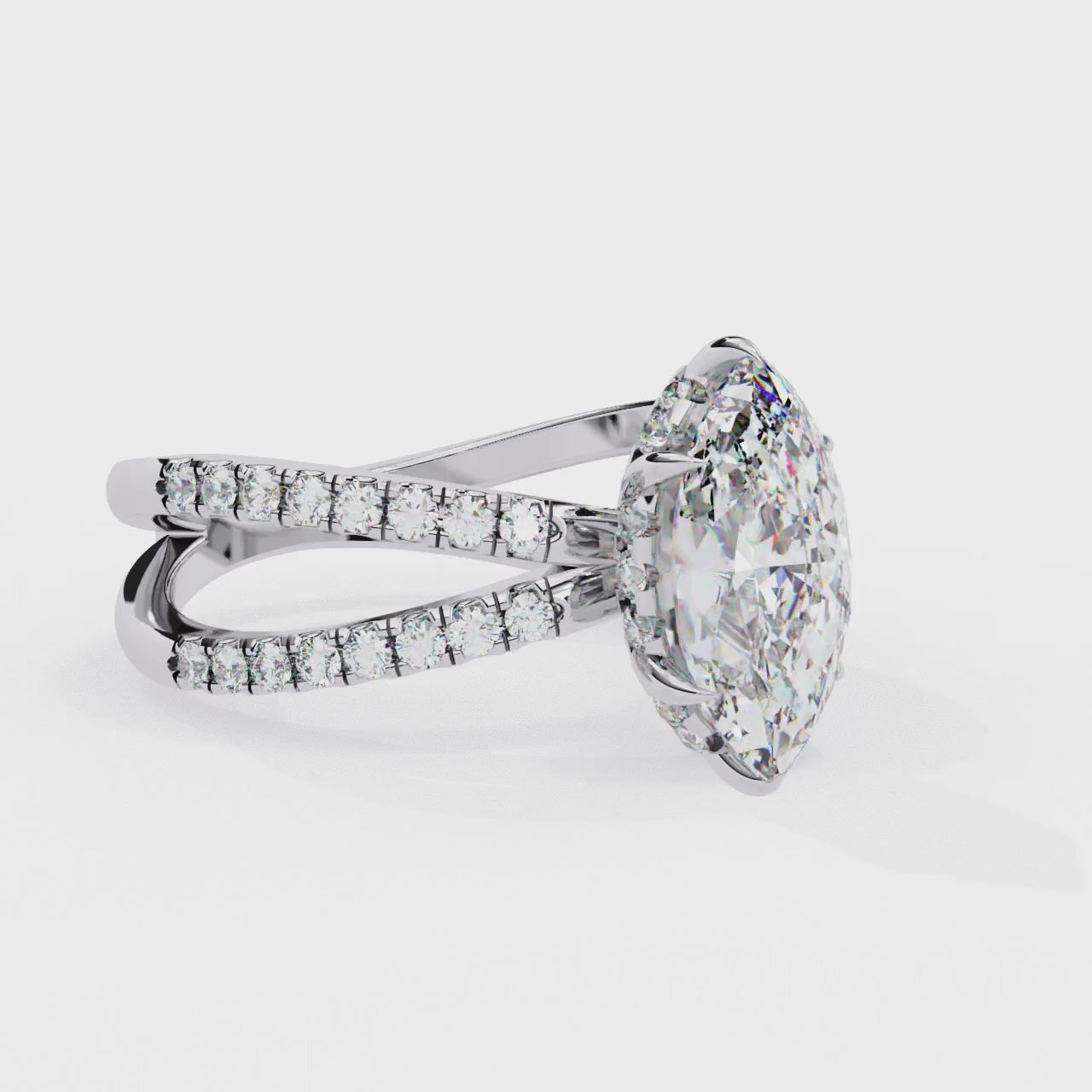 Marquise Hidden Halo With Split Shank Engagement Ring