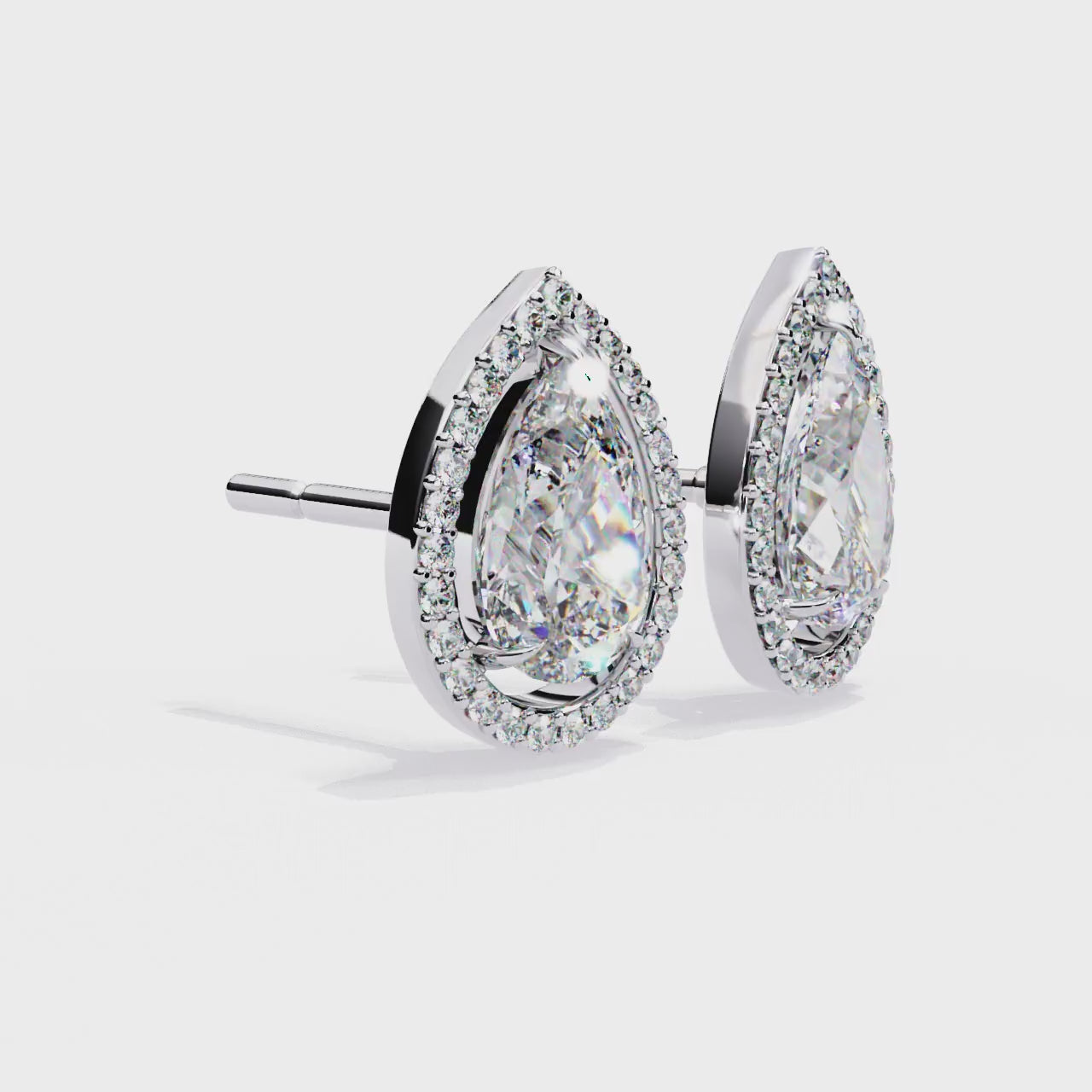 Pear Halo Style Stud Earrings