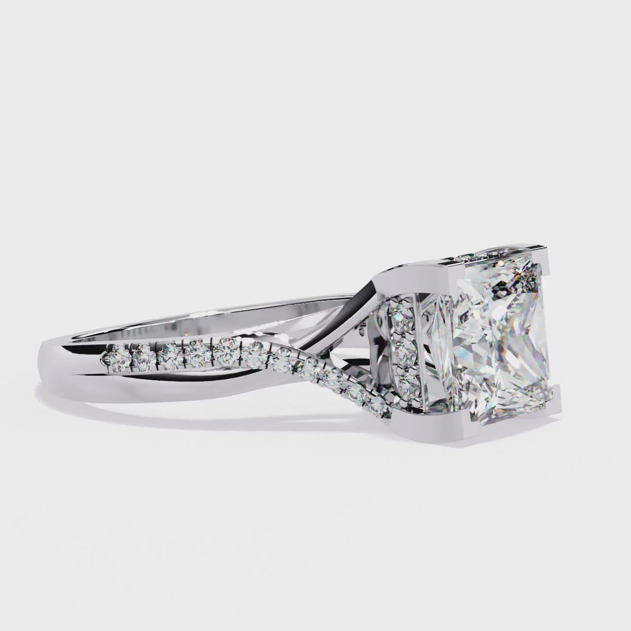 Princess Hidden Halo with Twisted band Engagement Ring