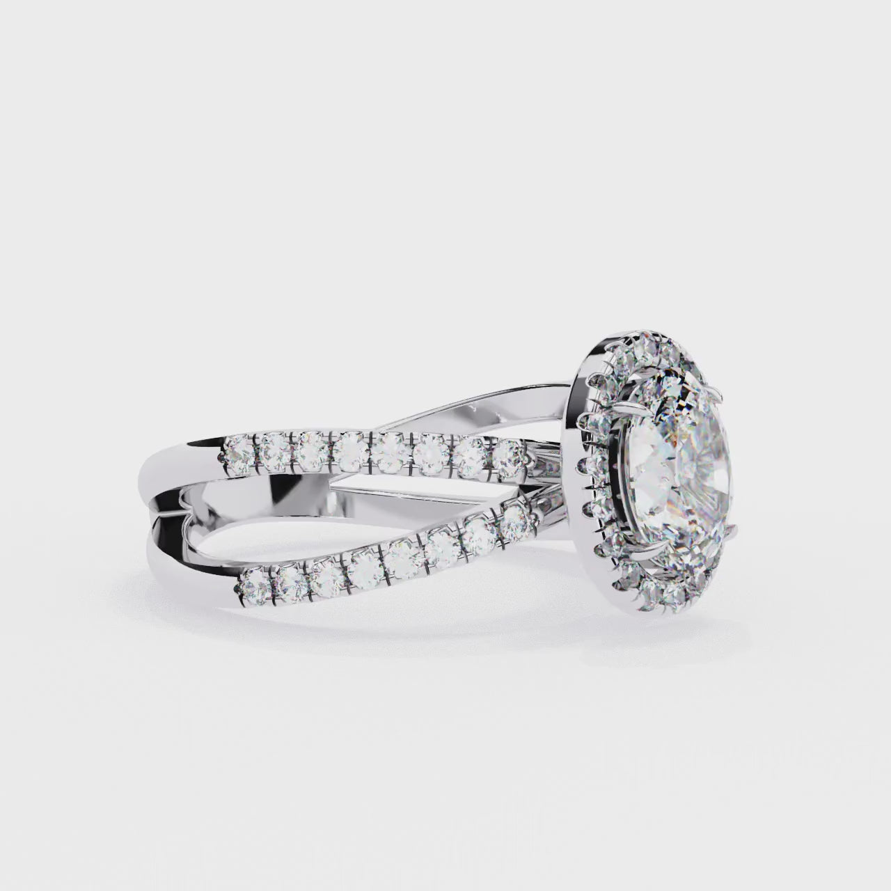 Oval Halo With Split Shank Engagement Ring
