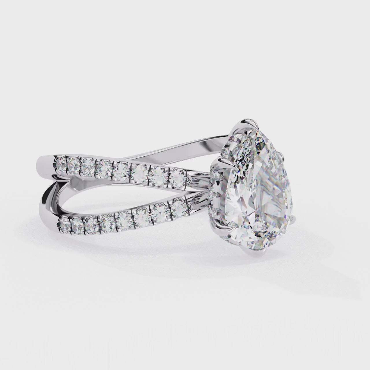 Pear Hidden Halo With Split Shank Engagement Ring