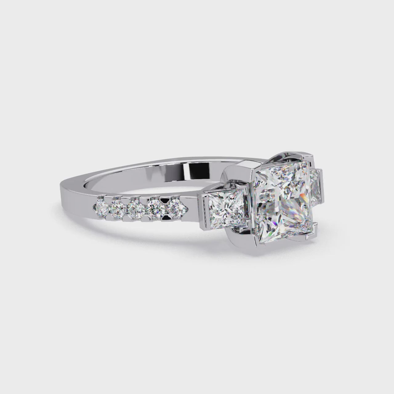 Three stone Princess cut Engagement rings