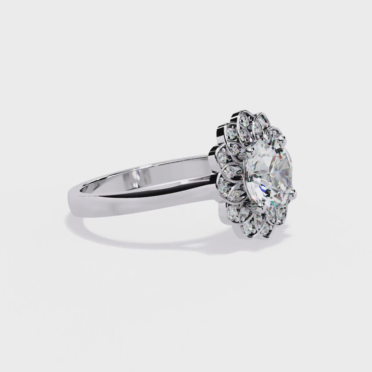 Round Floral Halo Engagement Ring