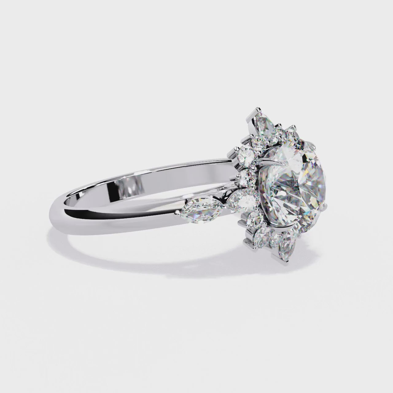 Round Vintage Flower Halo Engagement Ring