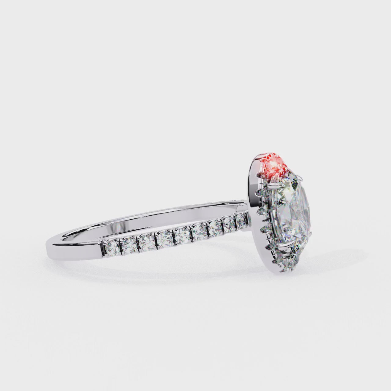 Oval Halo With Pave Band Engagement Ring