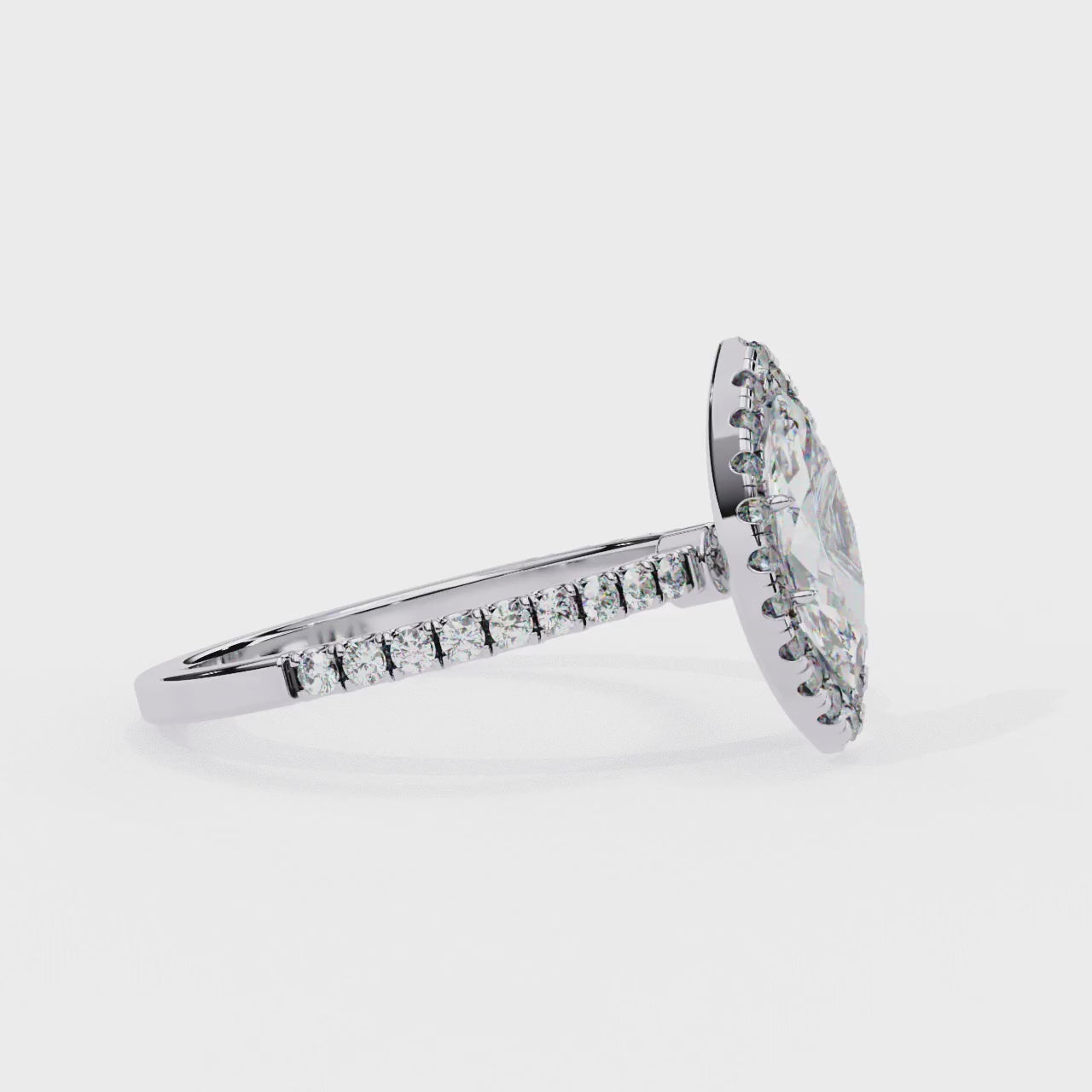 Marquise Halo With Pave Band Engagement Ring