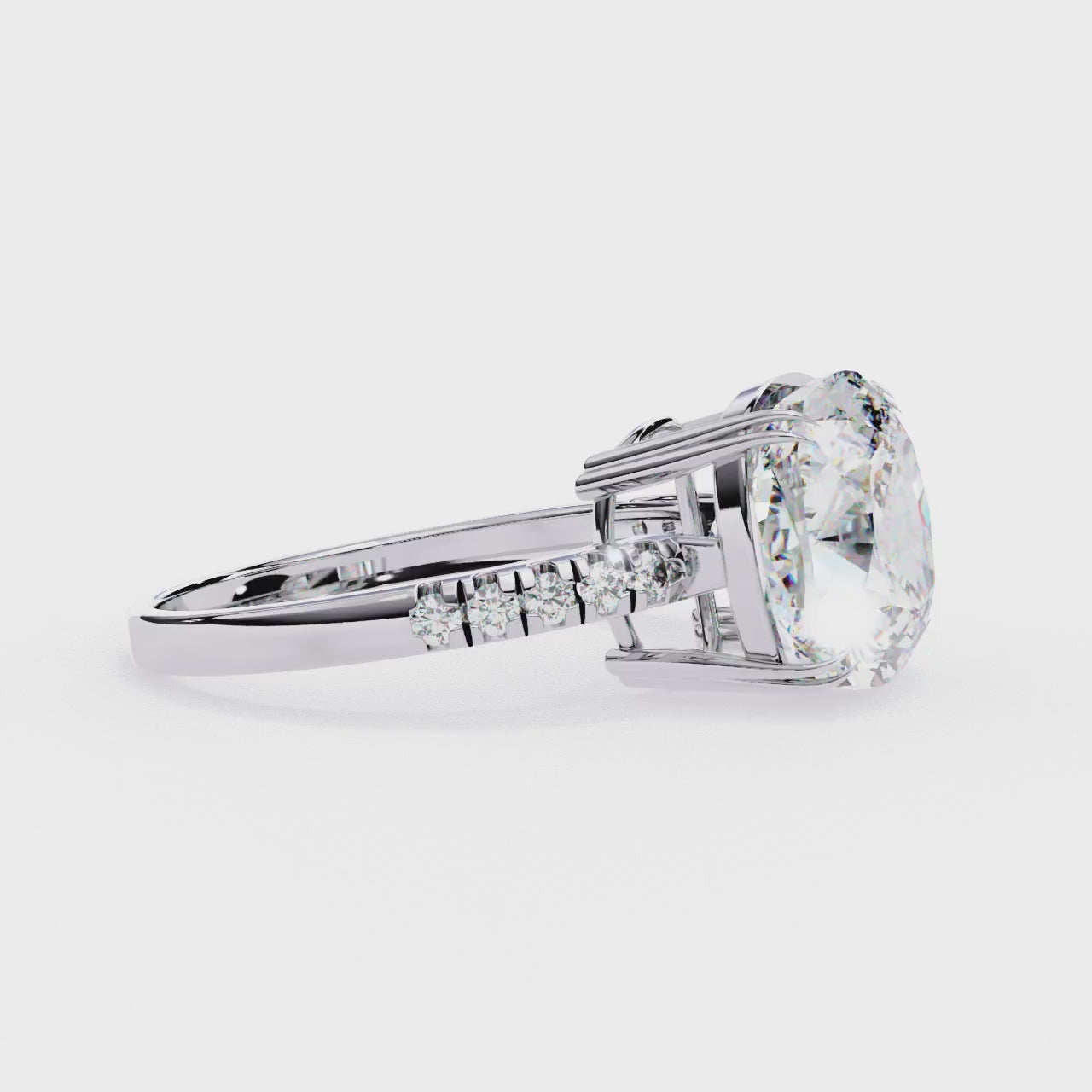 Cushion Double Claw Prong With Pave Band Engagement Ring