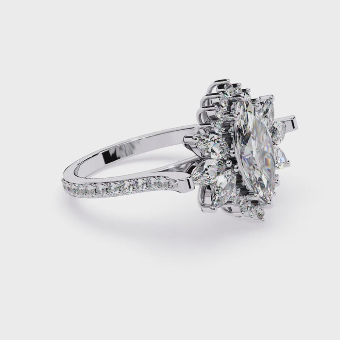 Marquise Sunburst Style Engagement Ring