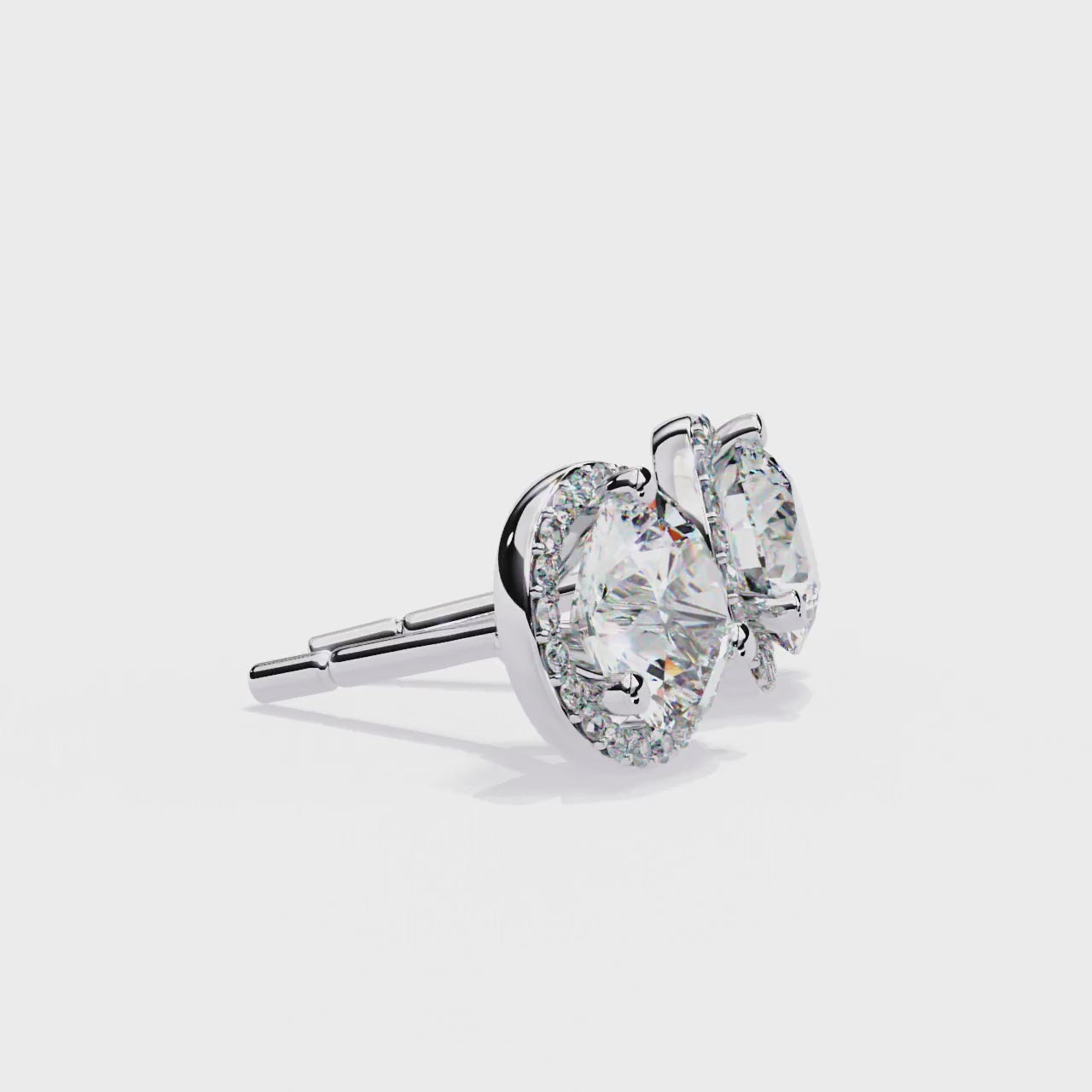 Round Three Prong Set Halo Stud Earrings
