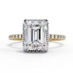 Emerald Halo With Pave Band Engagement Ring
