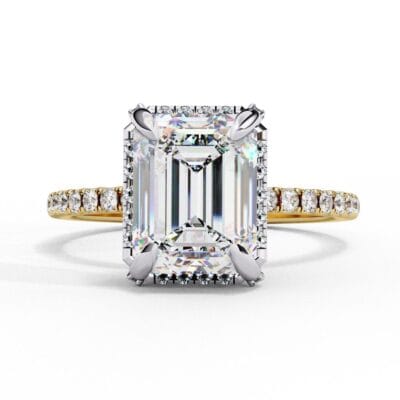 Emerald Halo With Pave Band Engagement Ring