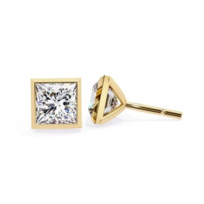 Princess Bezel Set Stud Earrings