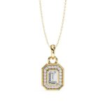 Emerald Bezel Set Halo Pendant With Chain