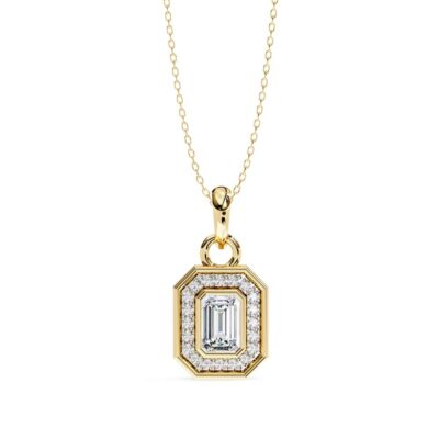 Emerald Bezel Set Halo Pendant With Chain