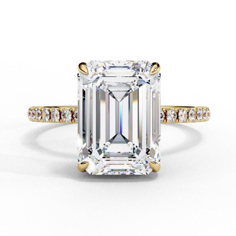 Emerald cut hidden halo engagement rings