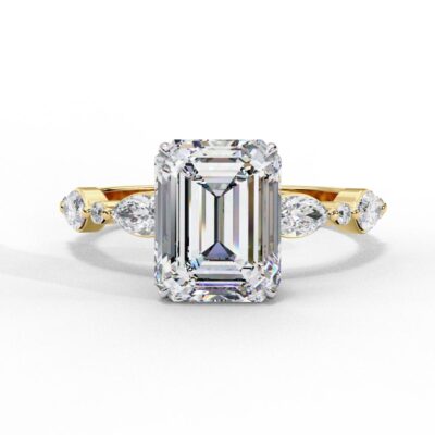 Emerald Solitaire With Accent Engagement Ring