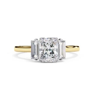 Radiant with Baguette Three Stone Engagement Ring