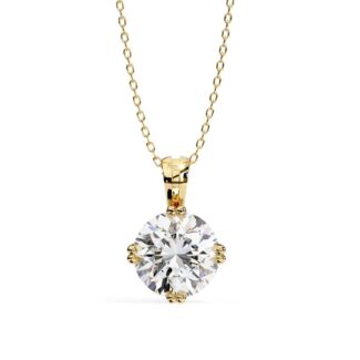 Round Double Claw Prong Pendant with Chain