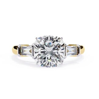 Cushion with Baguette Three Stone Engagement Ring