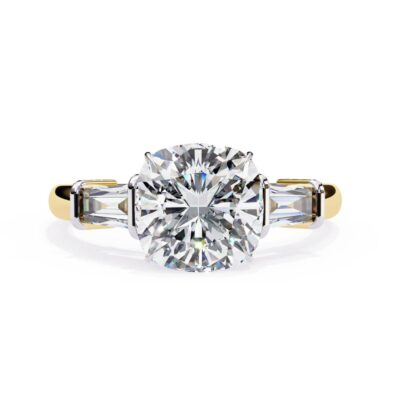 Cushion with Baguette Three Stone Engagement Ring