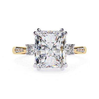 Radiant Hidden Halo with Three Stone Engagement ring