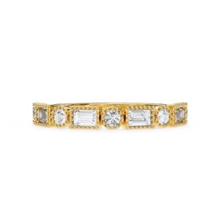 Baguette & Round Half Milgrain Wedding Band