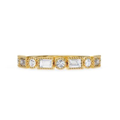 Baguette & Round Half Milgrain Wedding Band