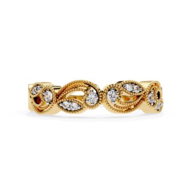 Vintage Style Half Milgrain Wedding Band