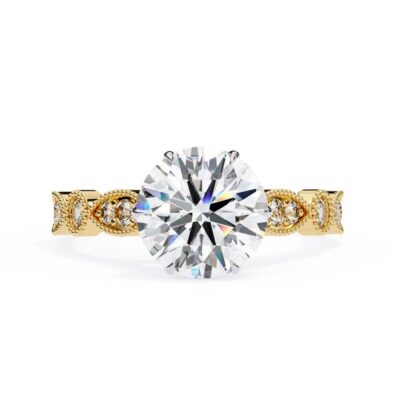 Round Cathedral with Milgrain Band Engagement Ring