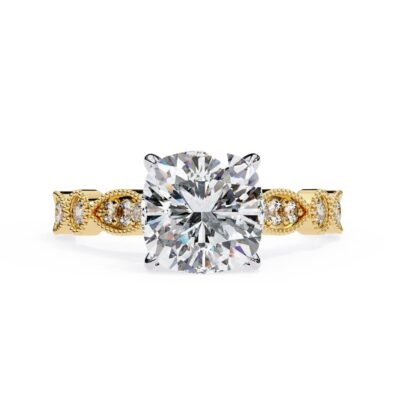 Cushion Cathedral with Milgrain Band Engagement Ring